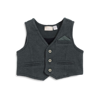 Boys Dark Green Solid Waist Coat